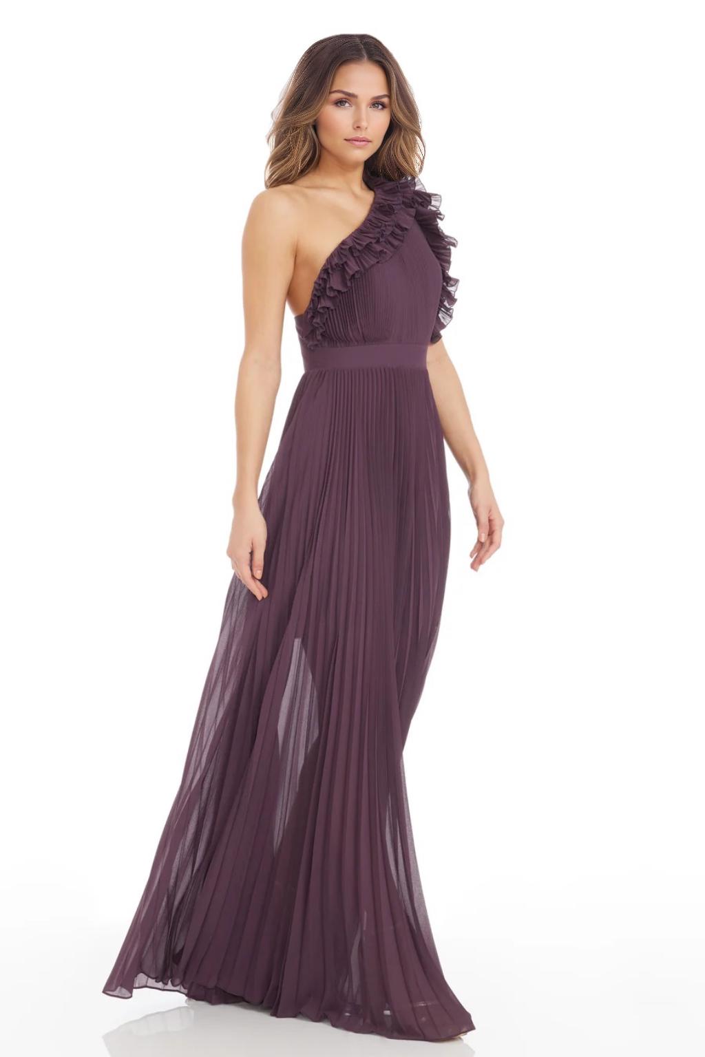 A-Line/Princess Chiffon Bridesmaid Dresses Floor-Length One-Shoulder&Ruffle Sleeveless With Back Zipper