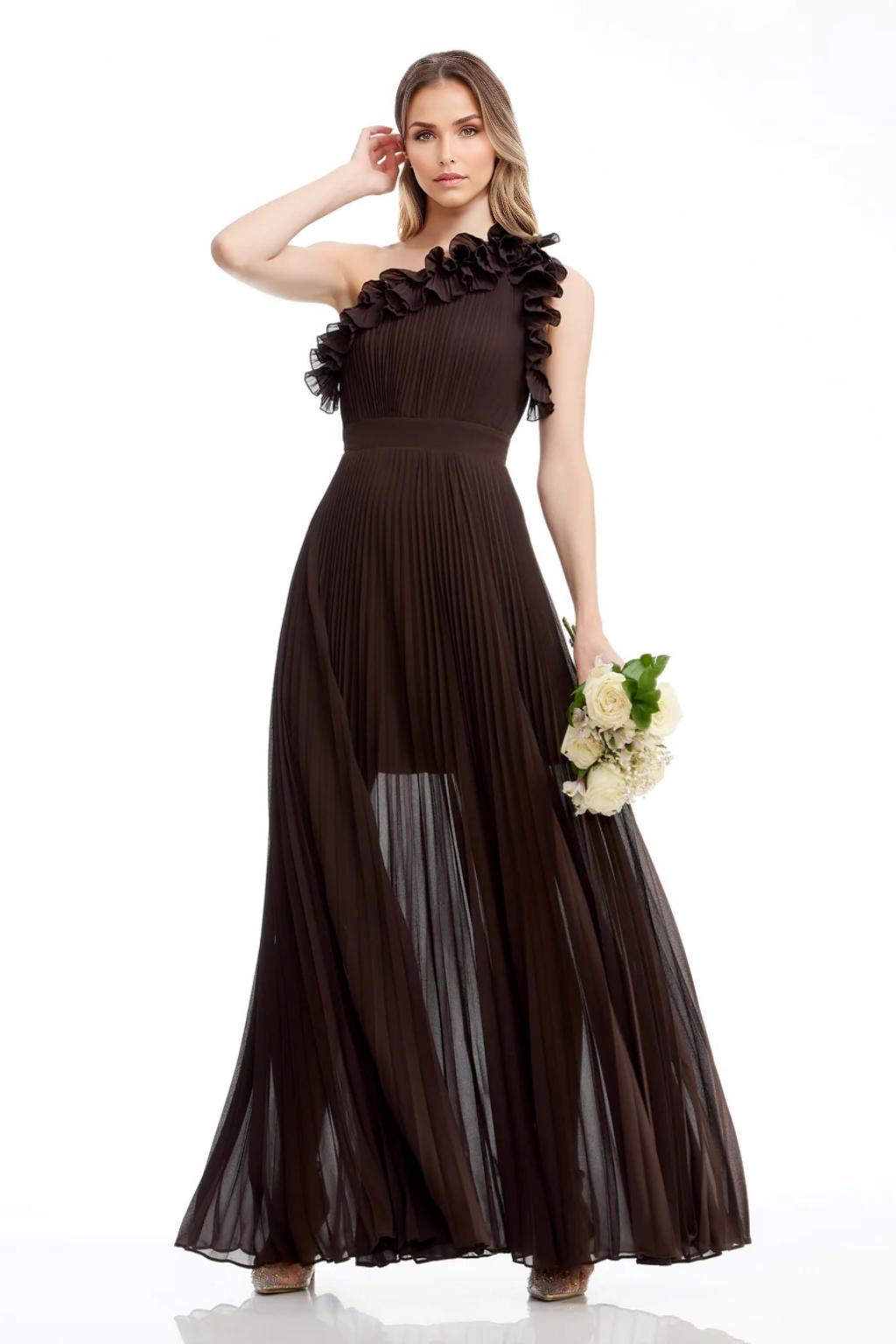 A-Line/Princess Chiffon Bridesmaid Dresses Floor-Length One-Shoulder&Ruffle Sleeveless With Back Zipper