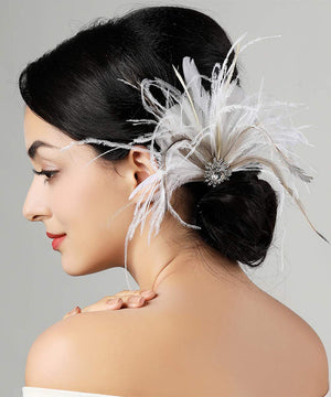 White Vintage Classical Feather Wedding Elegant Hat Fascinators/Headpiece with Crystal