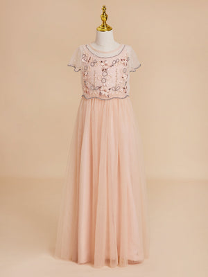 A-line Chiffon Floor-length Pink Flower Girl Dress