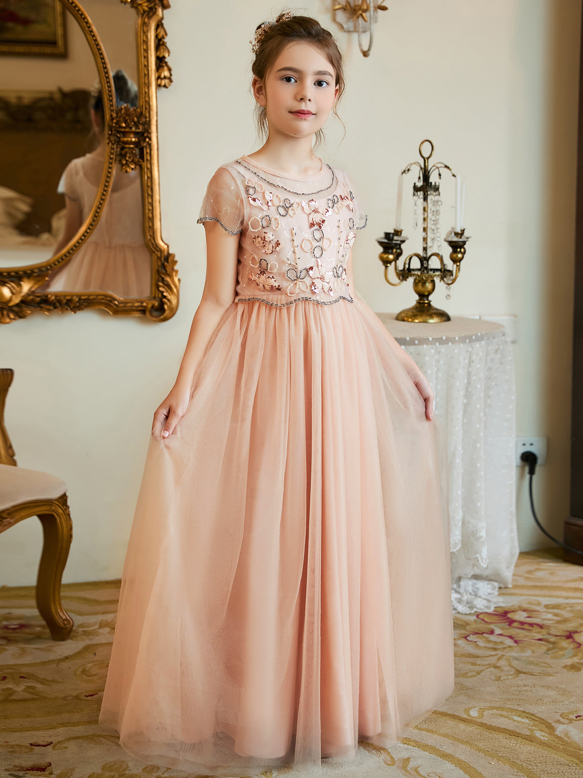 A-line Chiffon Floor-length Pink Flower Girl Dress