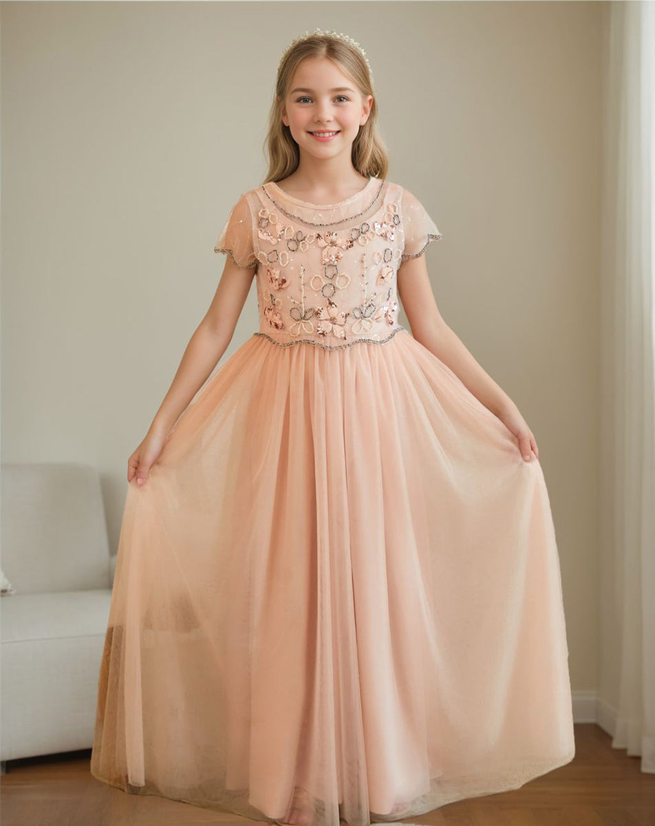 A-line Chiffon Floor-length Pink Flower Girl Dress