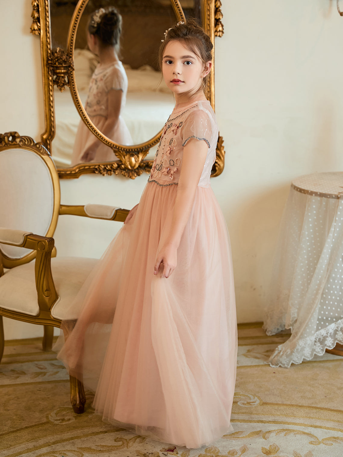 A-line Chiffon Floor-length Pink Flower Girl Dress