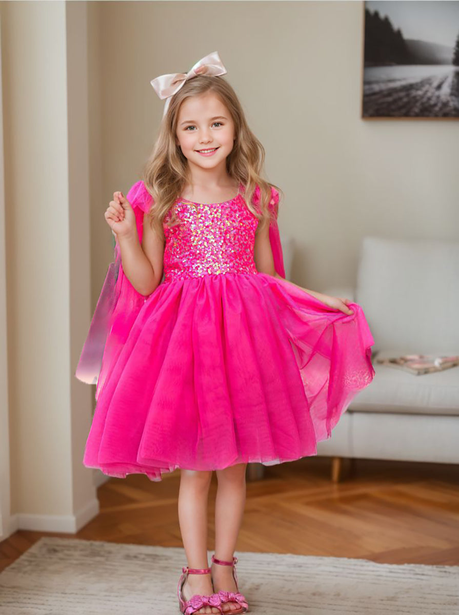Sequins Tulle Knee-length Birthday Party Dress