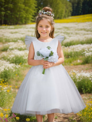 A-line Satin Tulle Knee-length Flower Girl Dress