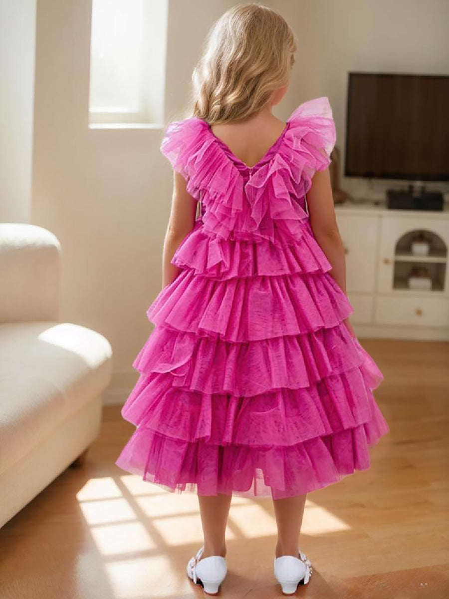 Ball-Gown/Princess Fuchsia Sleeveless Tulle Flower Girl Dress with Ruffles