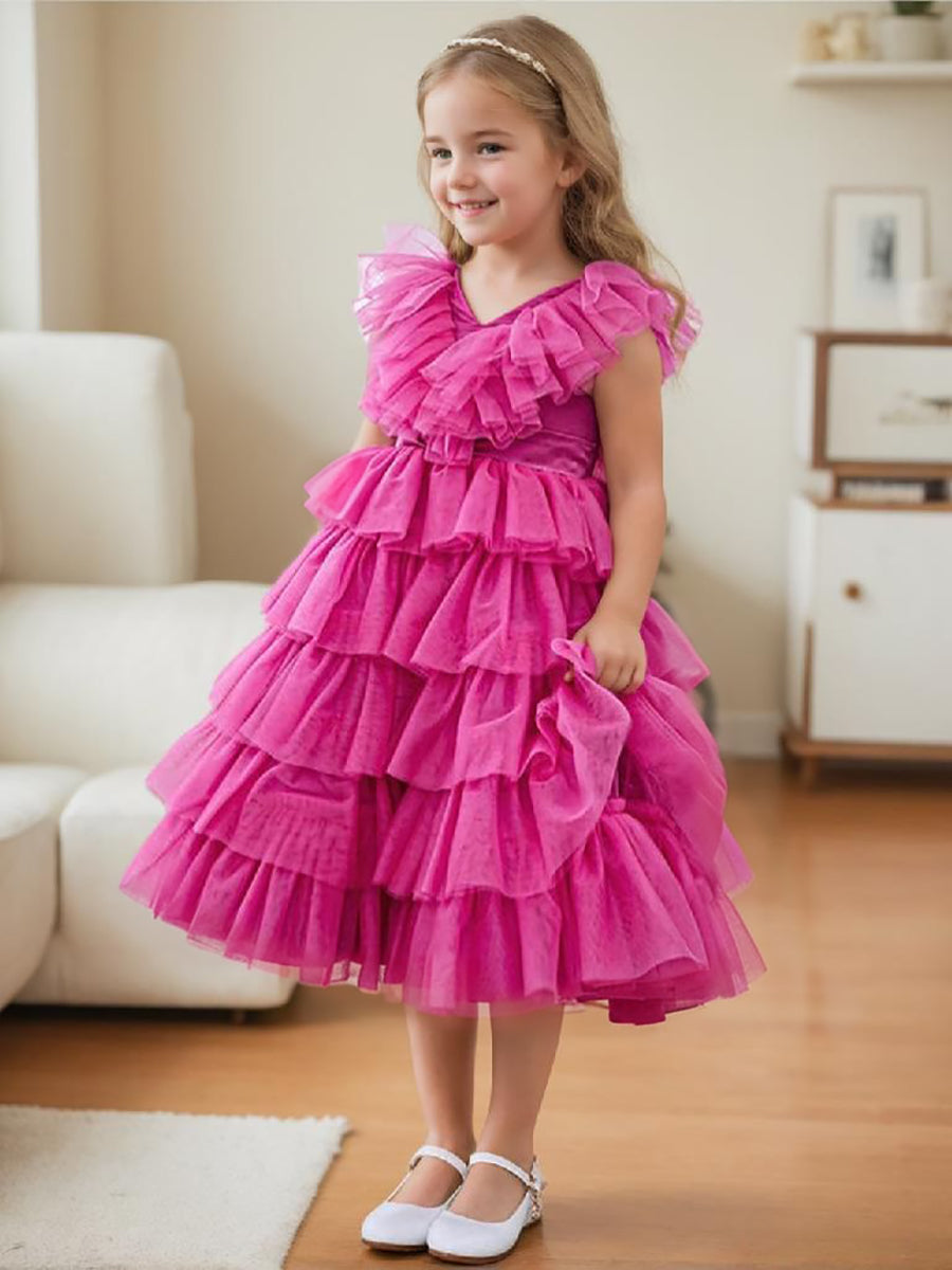 Ball-Gown/Princess Fuchsia Sleeveless Tulle Flower Girl Dress with Ruffles