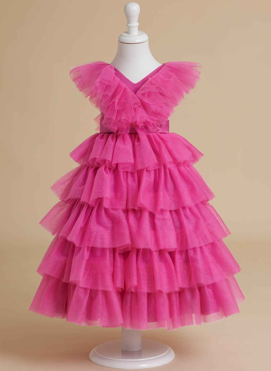 Ball-Gown/Princess Fuchsia Sleeveless Tulle Flower Girl Dress with Ruffles