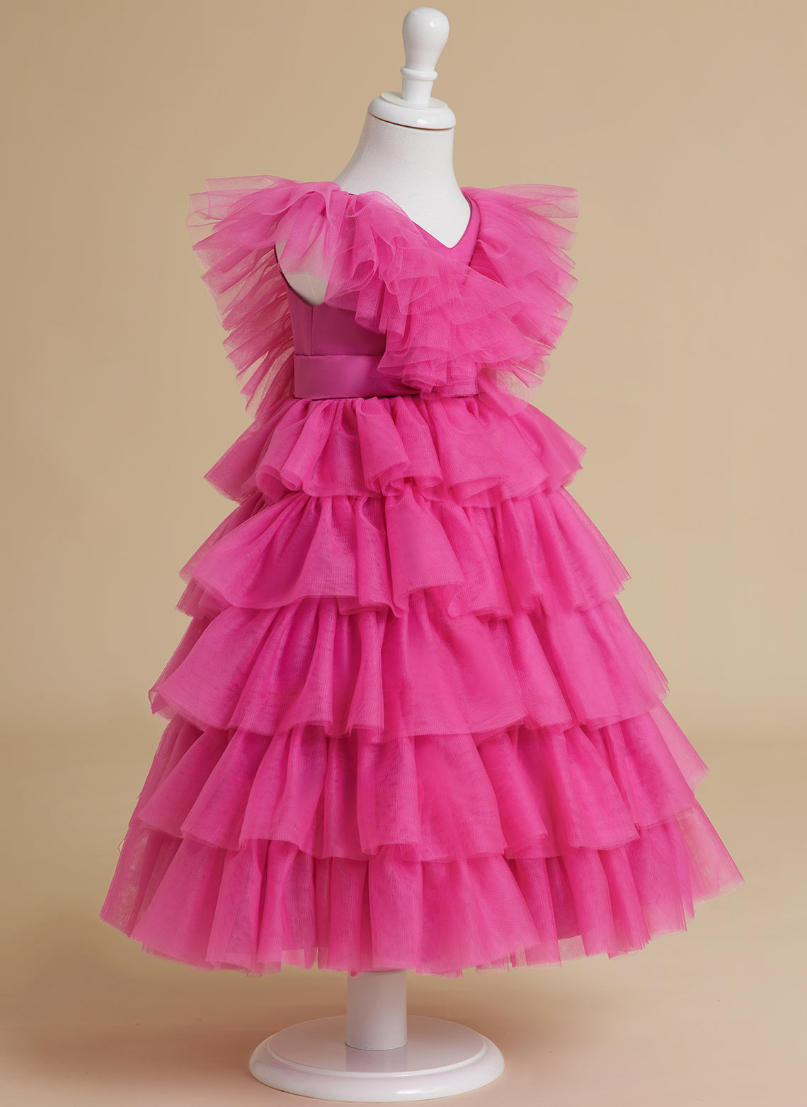 Ball-Gown/Princess Fuchsia Sleeveless Tulle Flower Girl Dress with Ruffles