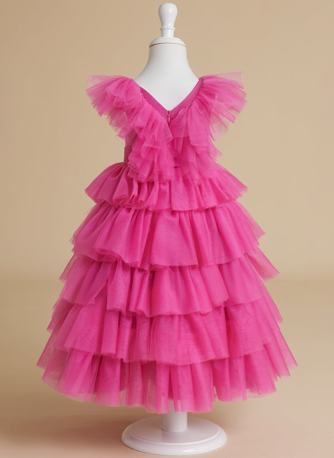 Ball-Gown/Princess Fuchsia Sleeveless Tulle Flower Girl Dress with Ruffles