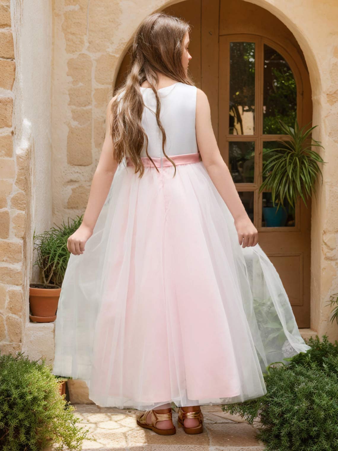 A-line 3D Flower Satin Tulle Ankle-length Flower Girl Dress