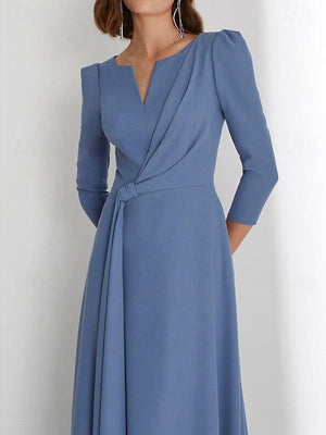 A-Line/Princess Floor Length 3/4 Length Sleeve V Neck Wedding Guest Dresses with Criss Cross Ruched