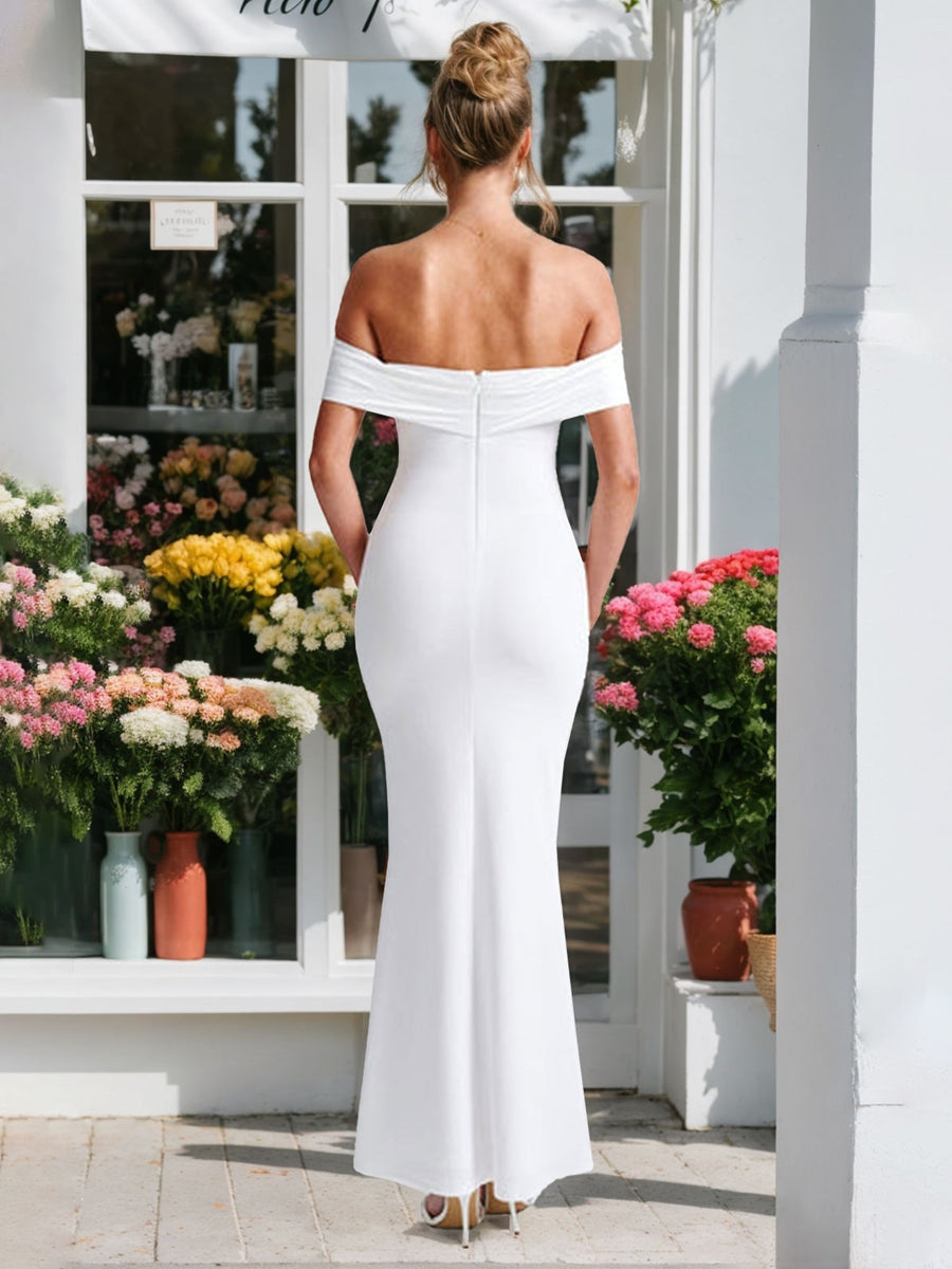 Sheath/Column Off-the-Shoulder Sleeveless Gorgeous Wedding Dress with Detachable bow