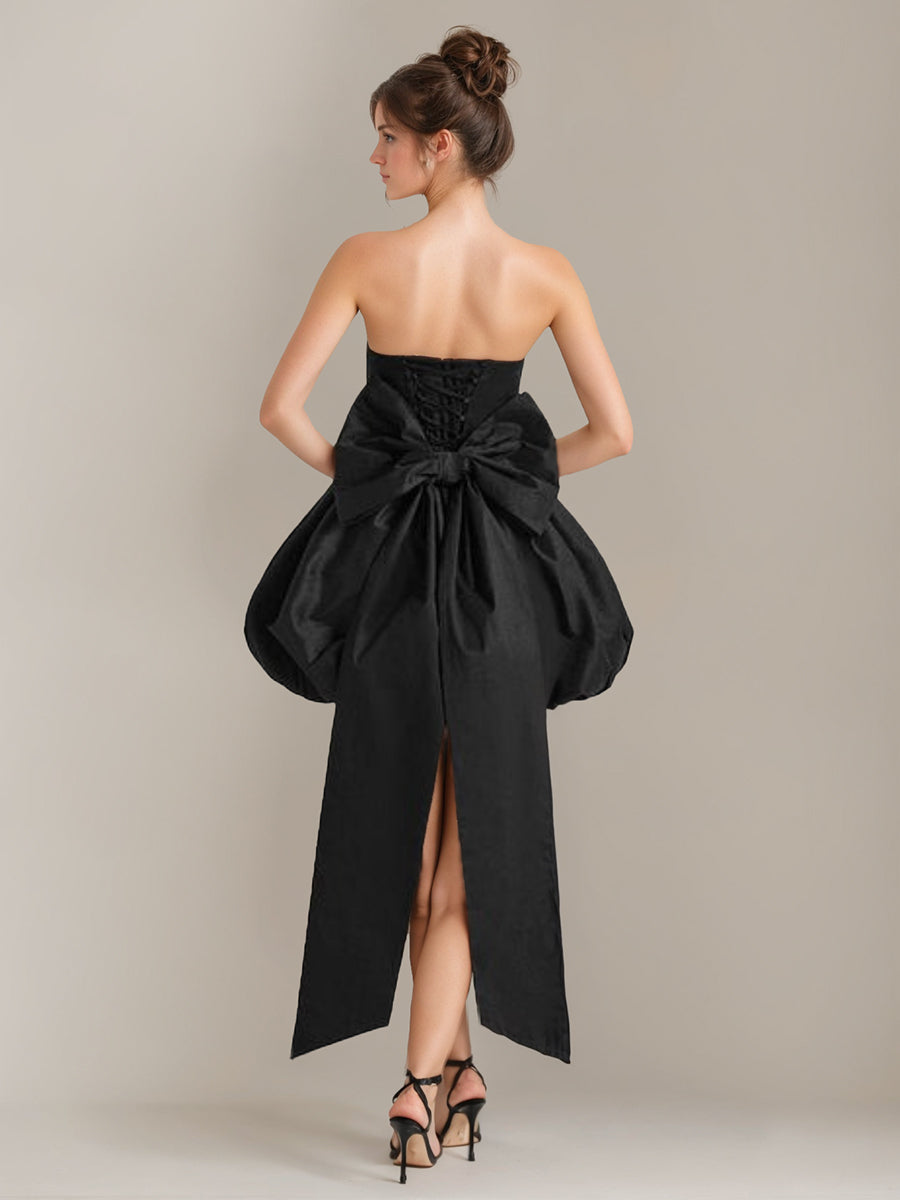 A-Line/Princess Strapless Sleeveless Mini/Short Classic Wedding Dress with Detachable Bow