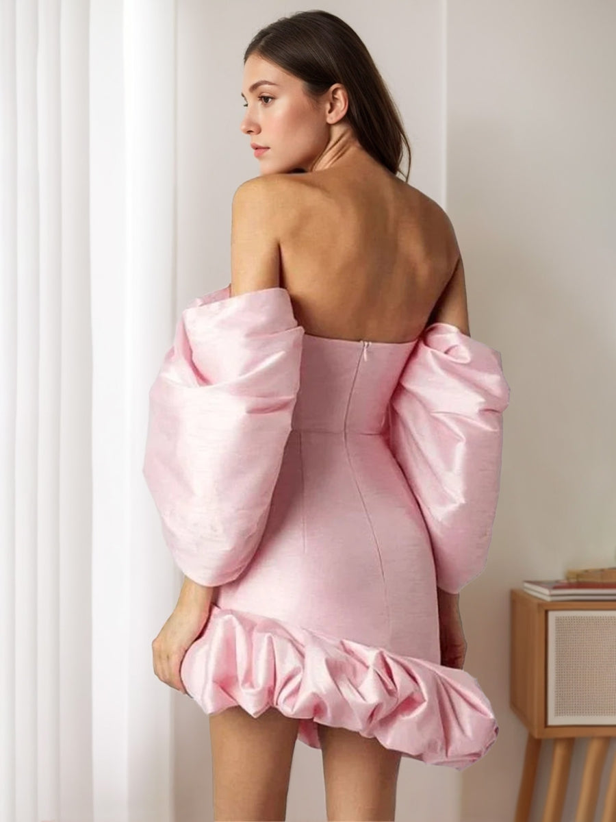 Sheath/Column Off-the-Shoulder 3/4 Sleeves Mini/Short Wedding Dress with Ruffles