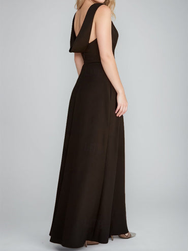 A-Line/Princess Jewel Neck Sleeveless Floor-Length Wedding Guest Dress with Split Side