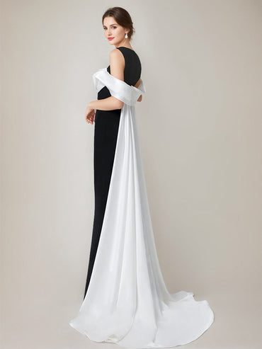 Sheath/Column Scoop Sleeveless Floor-Length Elegant Wedding Guest Dress with Watteau Train