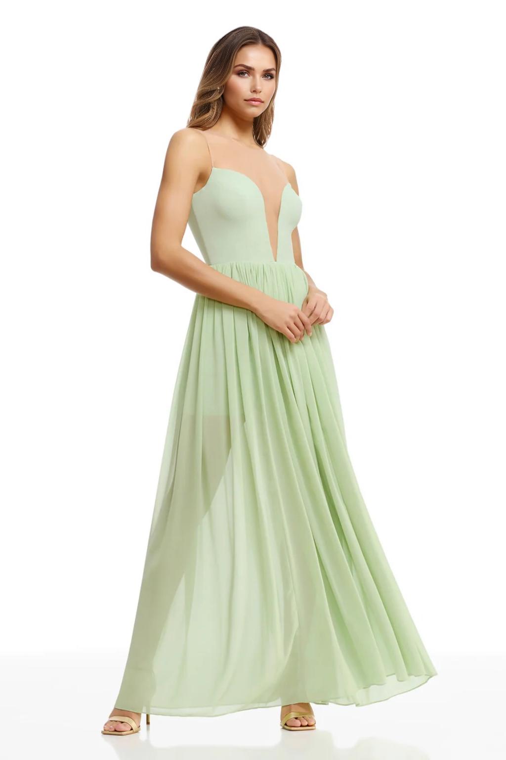 A-Line/Princess Chiffon Bridesmaid Dresses Floor-Length Sheer Neck&V-Neck Sleeveless