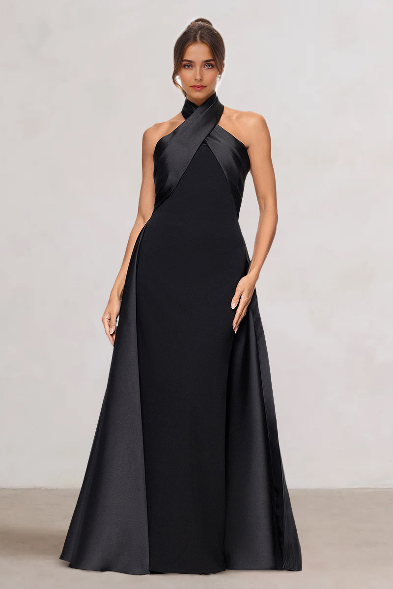 A-Line/Princess Stretch Crepe & Satin Criss Cross Sleeveless Floor-Length Evening & Wedding Guest Dresses