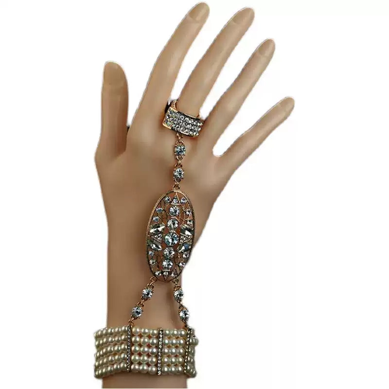 Sparkling Simple Rhinestone Luxury Pearl Ring Bracelet Set