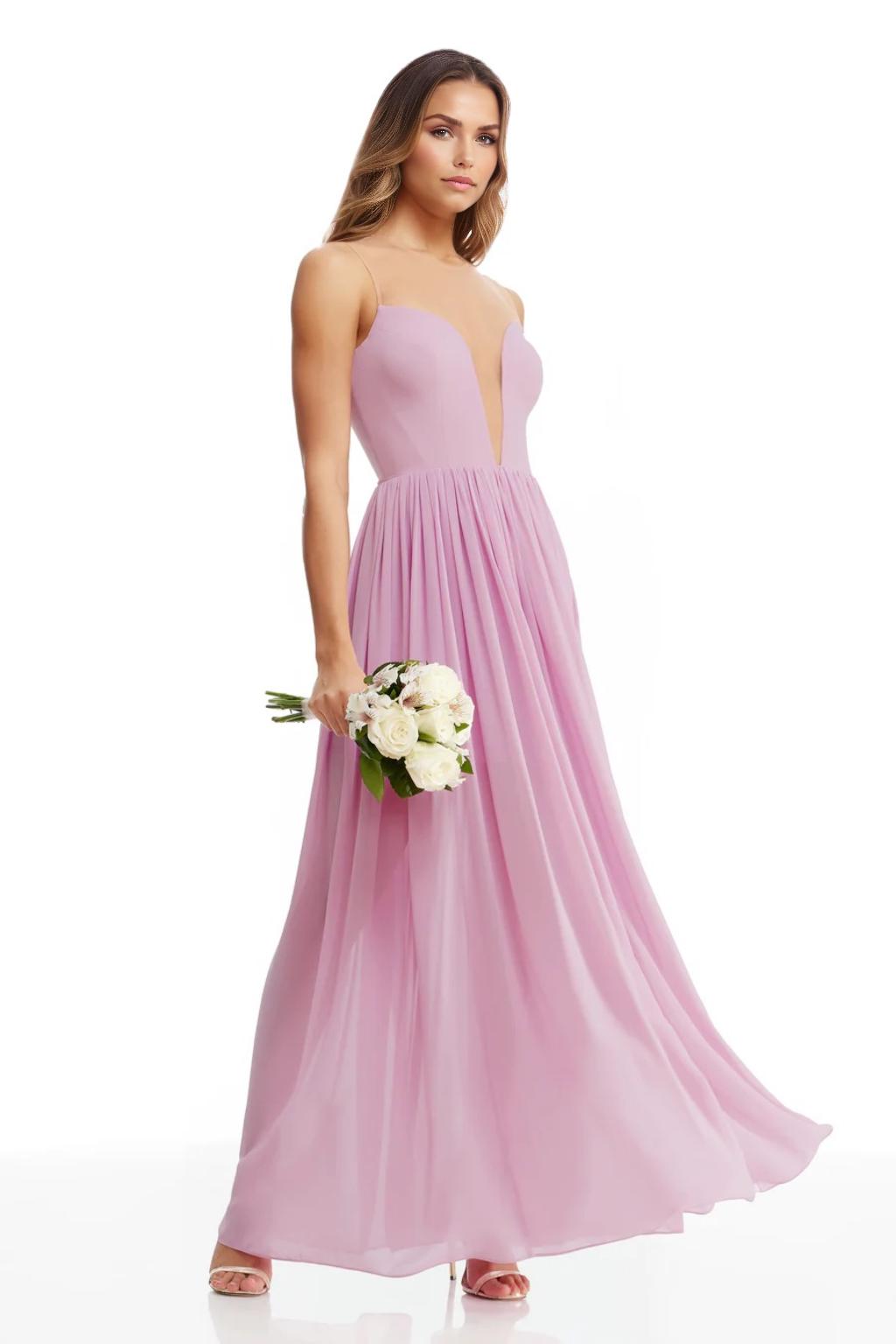 A-Line/Princess Chiffon Bridesmaid Dresses Floor-Length Sheer Neck&V-Neck Sleeveless