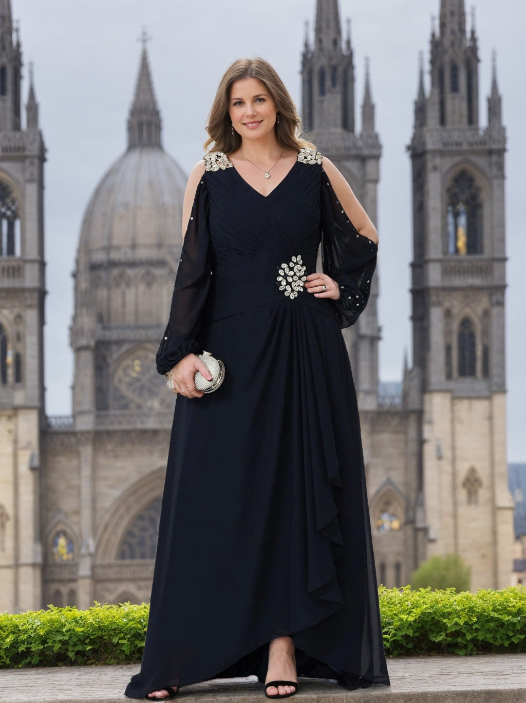 A-Line/Princess V-Neck Mother of the Bride Dresses with Rhinestones
