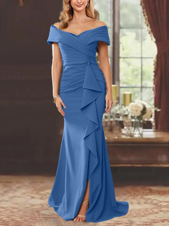 Trumpet/Mermaid Off-the-Shoulder Sleeveless Floor-Length Mother of the Bride Dresses With Ruffles