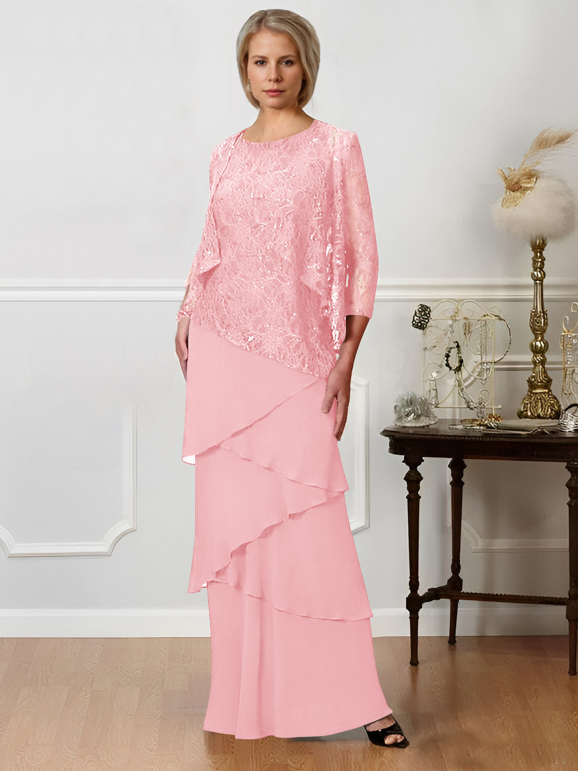 Sheath/Column Jewel Neck Floor-Length Mother of the Bride Dresses