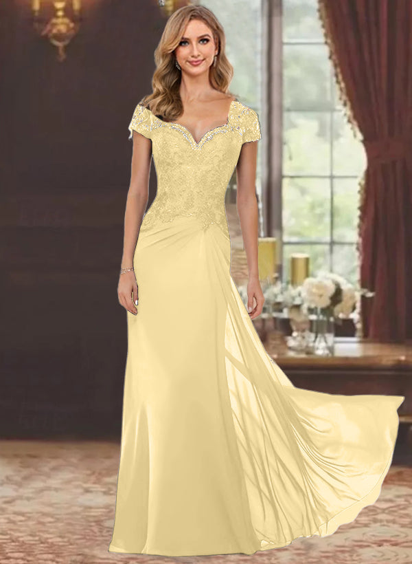 Trumpet/Mermaid Sweetheart Short Sleeves Floor-Length Mother of the Bride Dresses with Appliques Lace