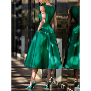 A-Line Cocktail Dress V-Neck Sleeveless Tea-Length Mother of the Bride Dresses with Sash