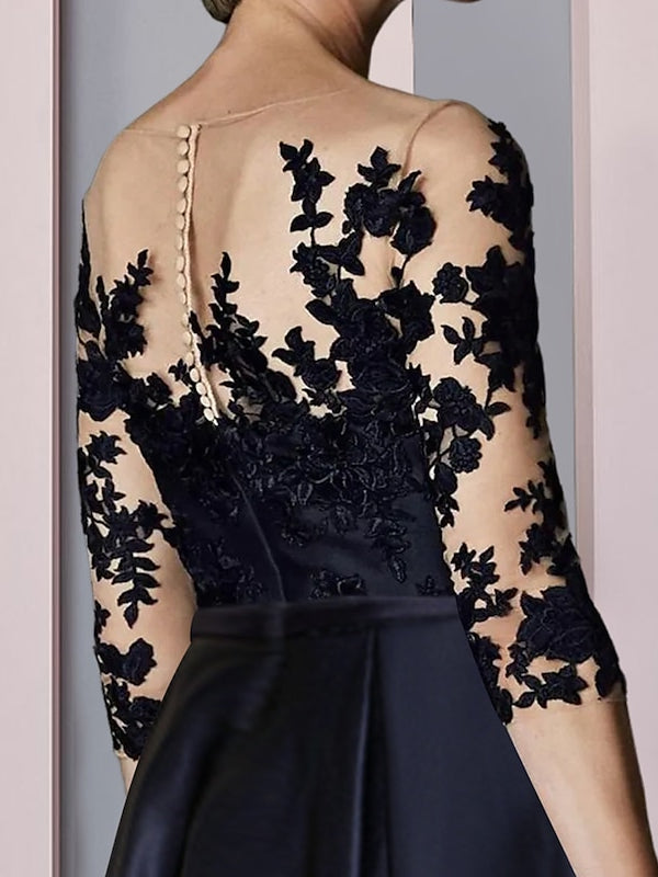 A-Line/Princess Illusion-Neck Asymmetrical Tea-Length Mother of the Bride Dresses