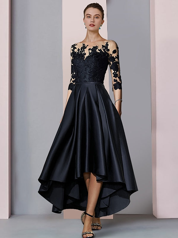 A-Line/Princess Illusion-Neck Asymmetrical Tea-Length Mother of the Bride Dresses