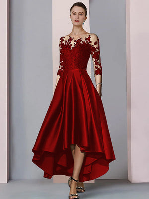 A-Line/Princess Illusion-Neck Asymmetrical Tea-Length Mother of the Bride Dresses