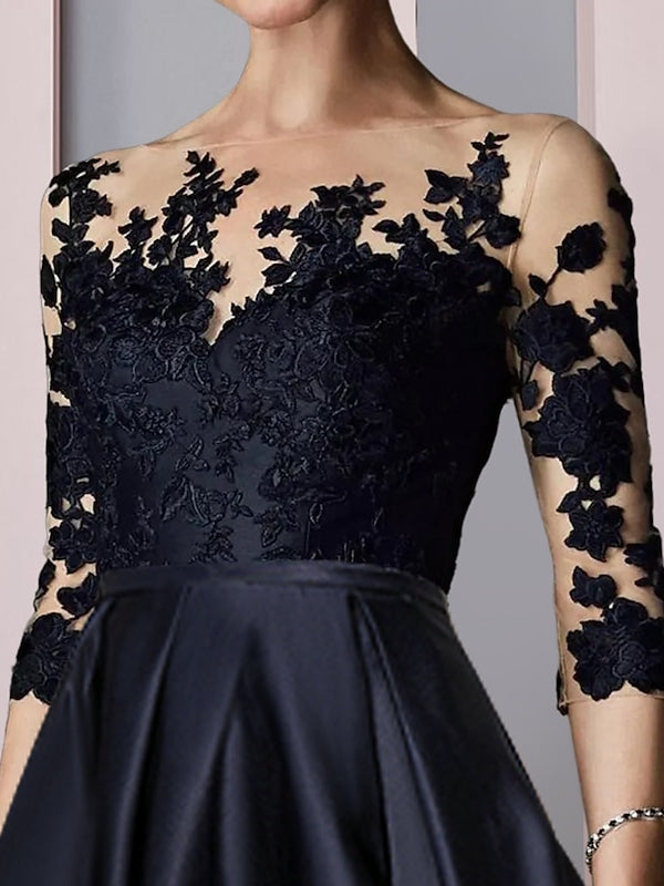 A-Line/Princess Illusion-Neck Asymmetrical Tea-Length Mother of the Bride Dresses