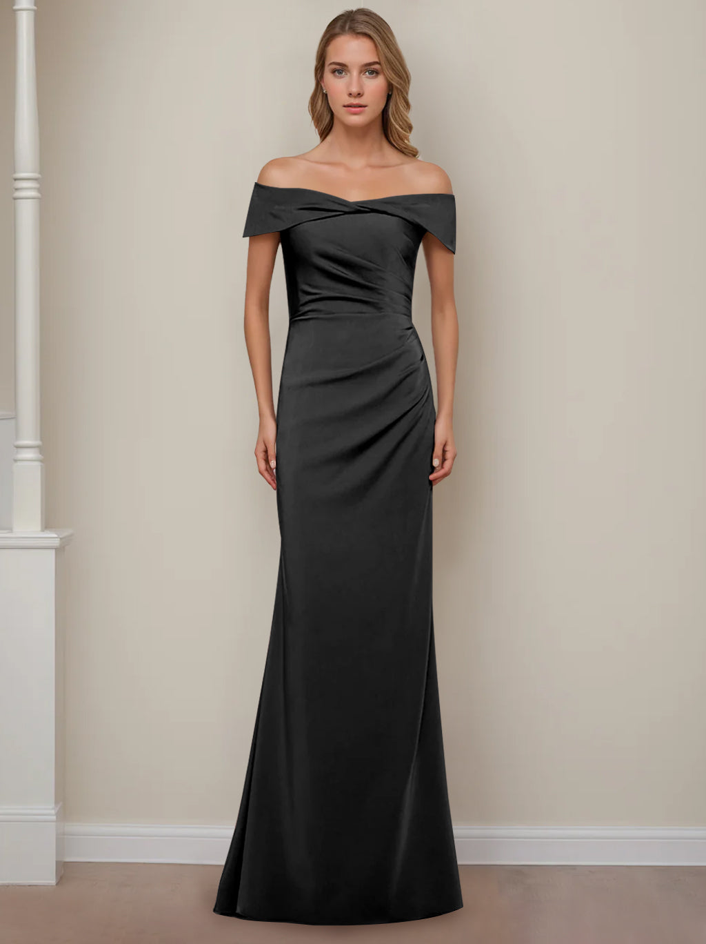 Trumpet/Mermaid Off-the-Shoulder Short Sleeves Floor-Length Mother of The Bride Dresses With Ruffles