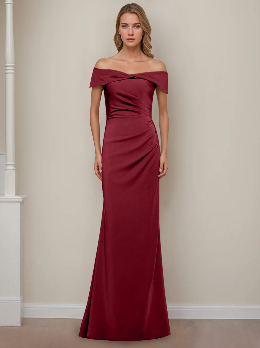Trumpet/Mermaid Off-the-Shoulder Short Sleeves Floor-Length Mother of The Bride Dresses With Ruffles