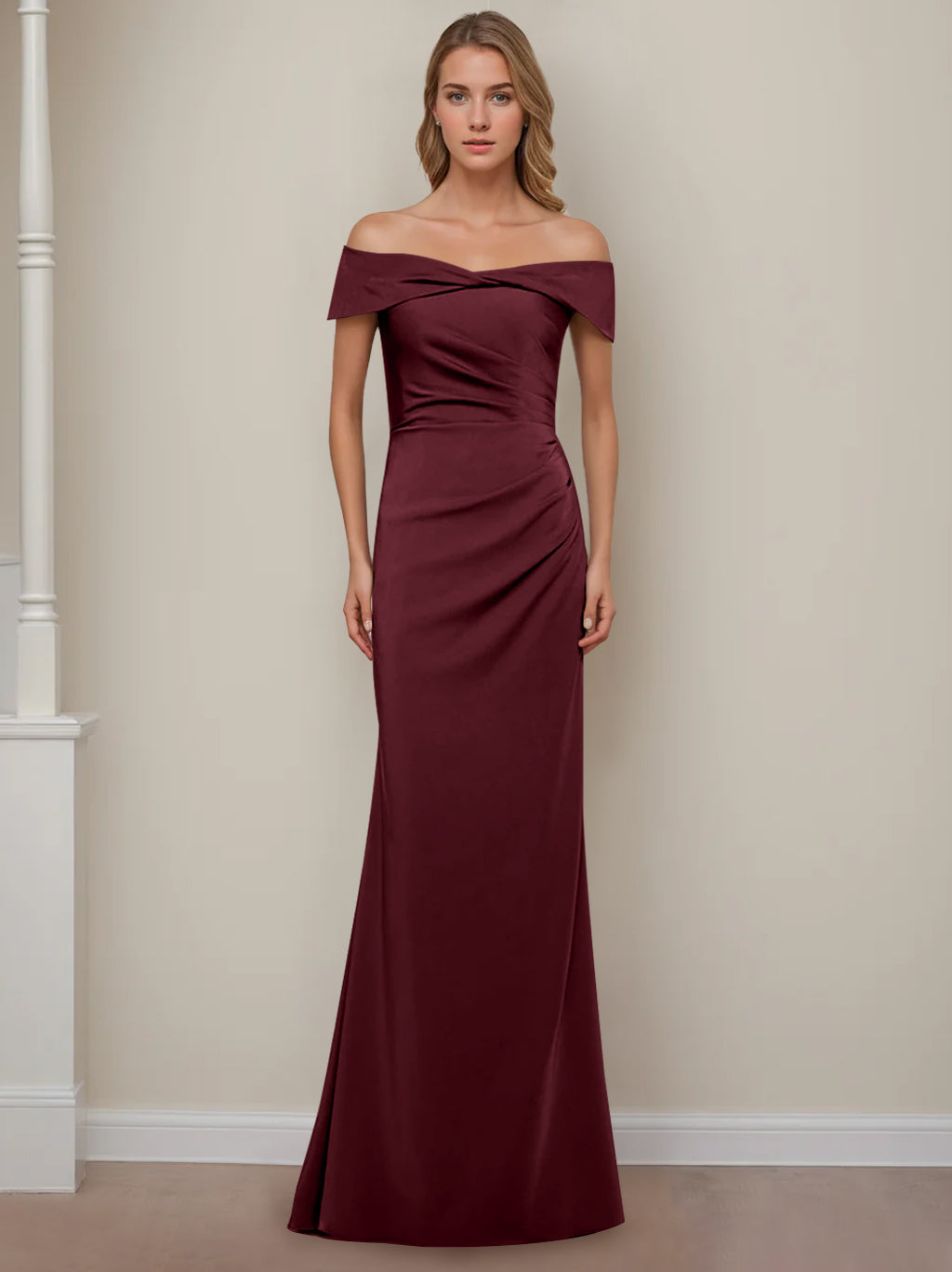 Trumpet/Mermaid Off-the-Shoulder Short Sleeves Floor-Length Mother of The Bride Dresses With Ruffles