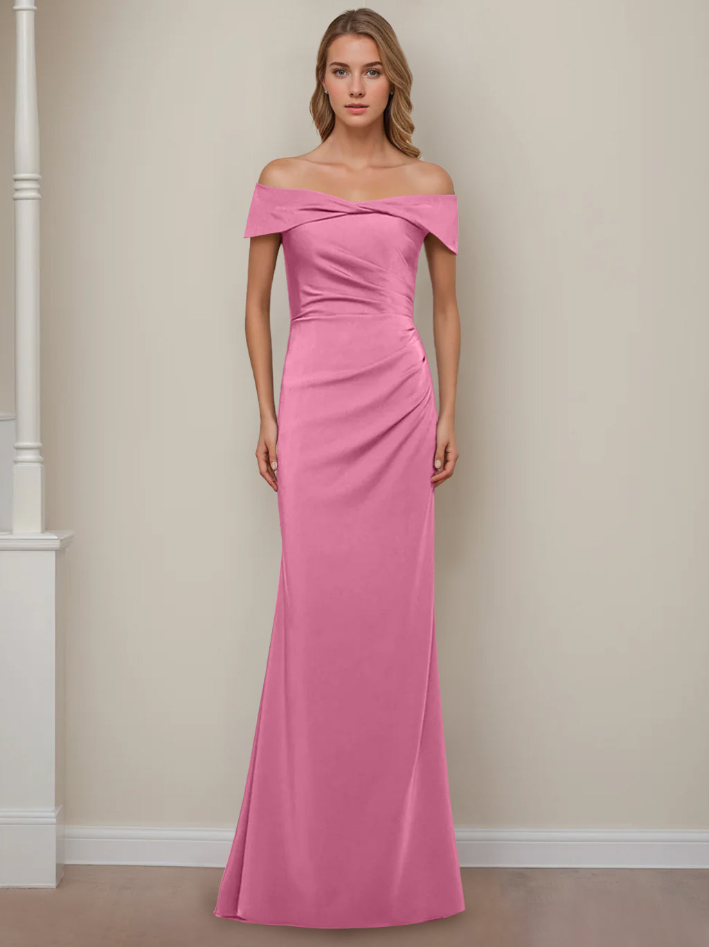 Trumpet/Mermaid Off-the-Shoulder Short Sleeves Floor-Length Mother of The Bride Dresses With Ruffles