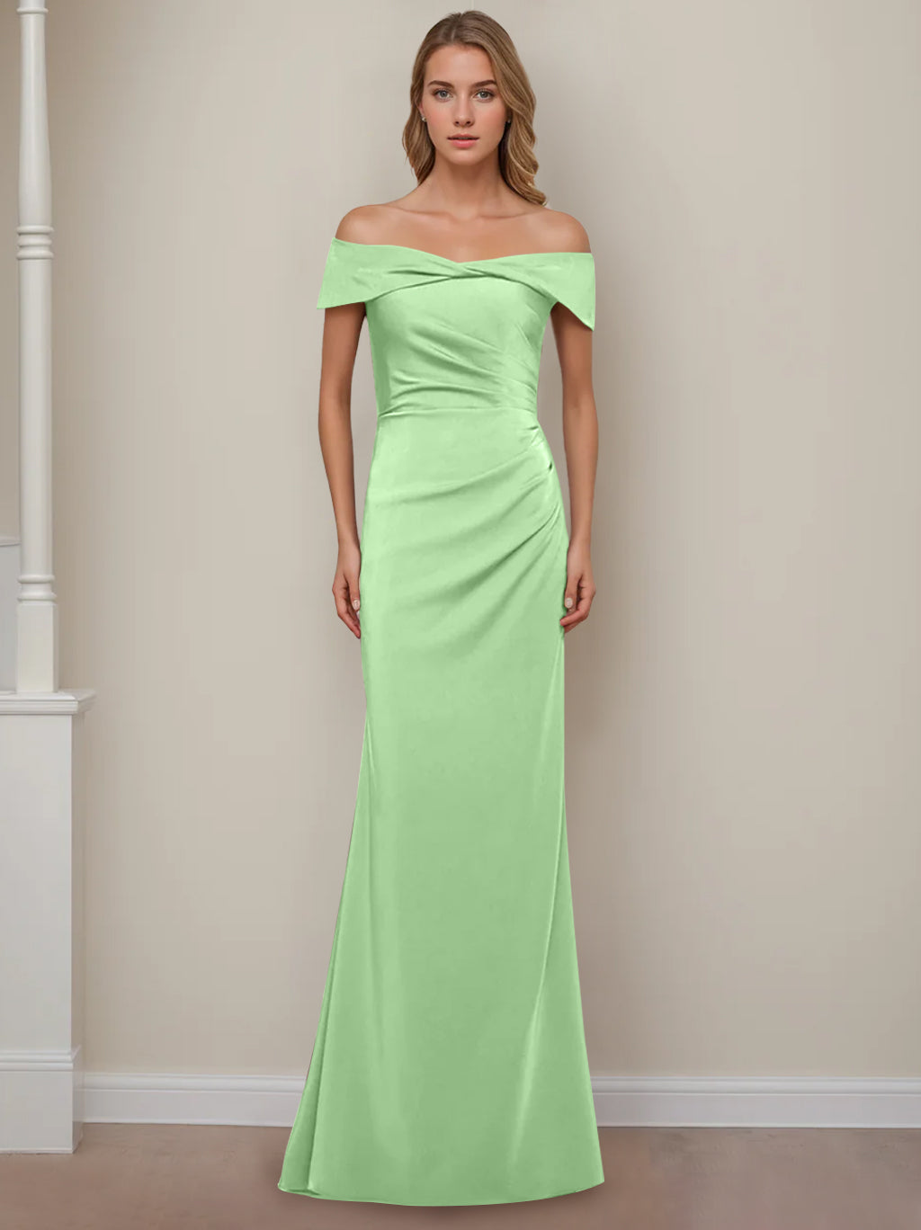 Trumpet/Mermaid Off-the-Shoulder Short Sleeves Floor-Length Mother of The Bride Dresses With Ruffles