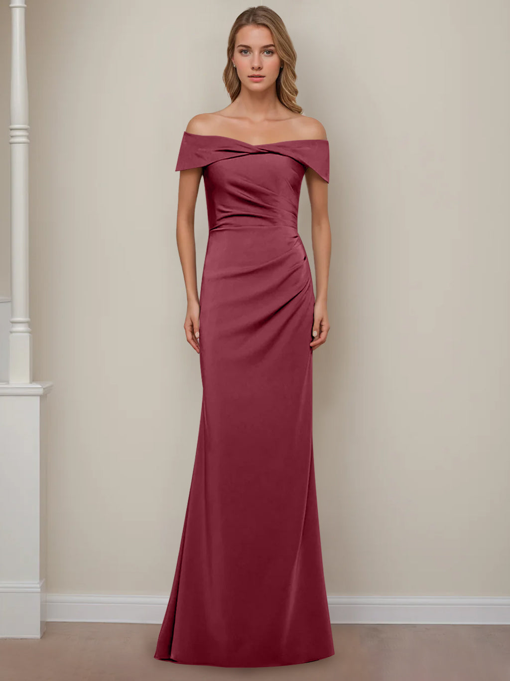 Trumpet/Mermaid Off-the-Shoulder Short Sleeves Floor-Length Mother of The Bride Dresses With Ruffles