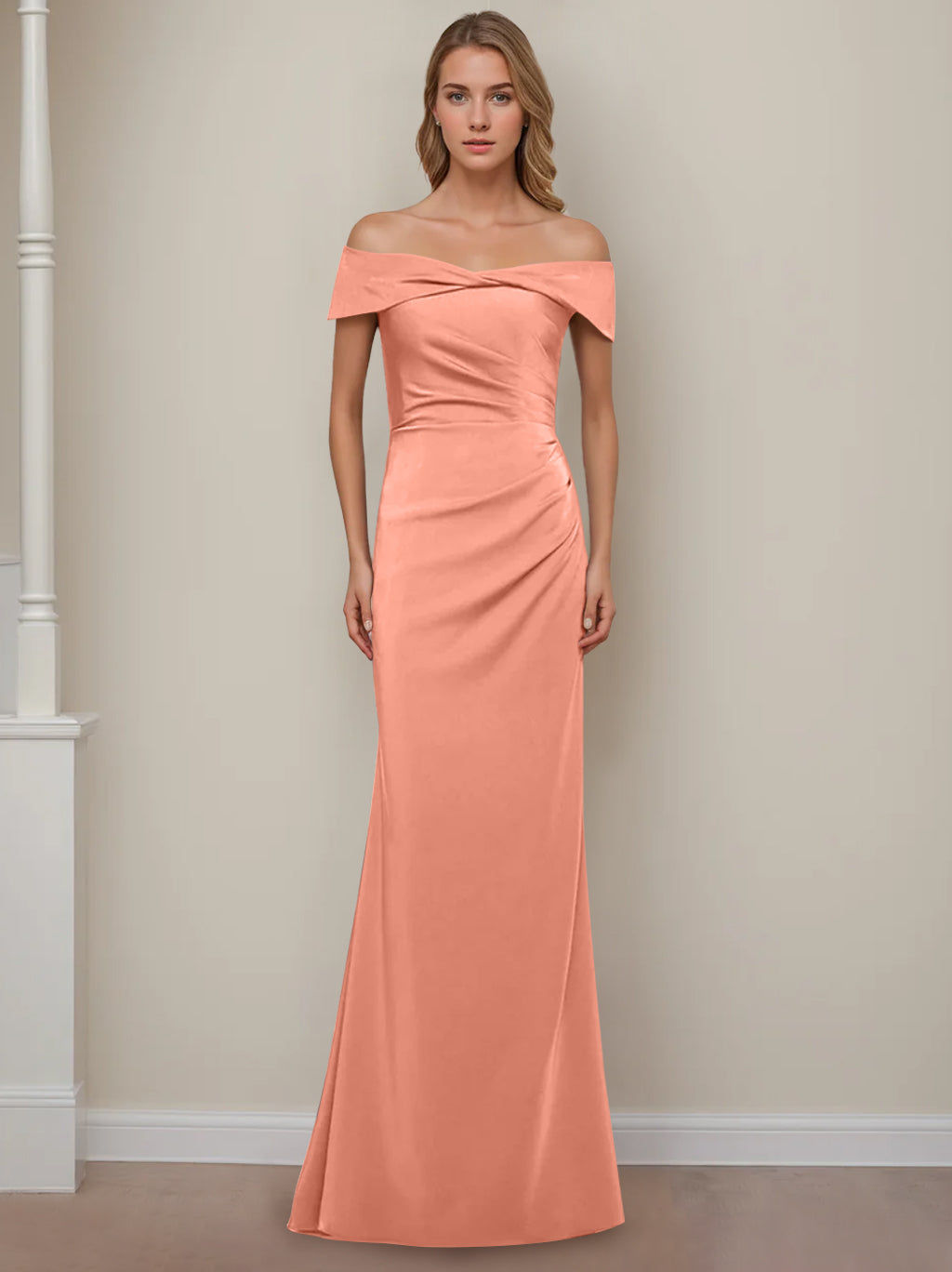 Trumpet/Mermaid Off-the-Shoulder Short Sleeves Floor-Length Mother of The Bride Dresses With Ruffles