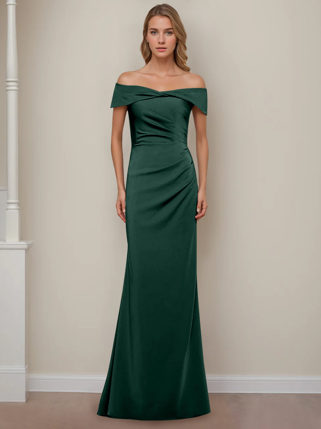 Trumpet/Mermaid Off-the-Shoulder Short Sleeves Floor-Length Mother of The Bride Dresses With Ruffles