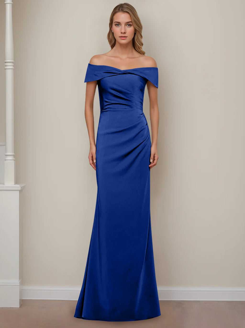 Trumpet/Mermaid Off-the-Shoulder Short Sleeves Floor-Length Mother of The Bride Dresses With Ruffles