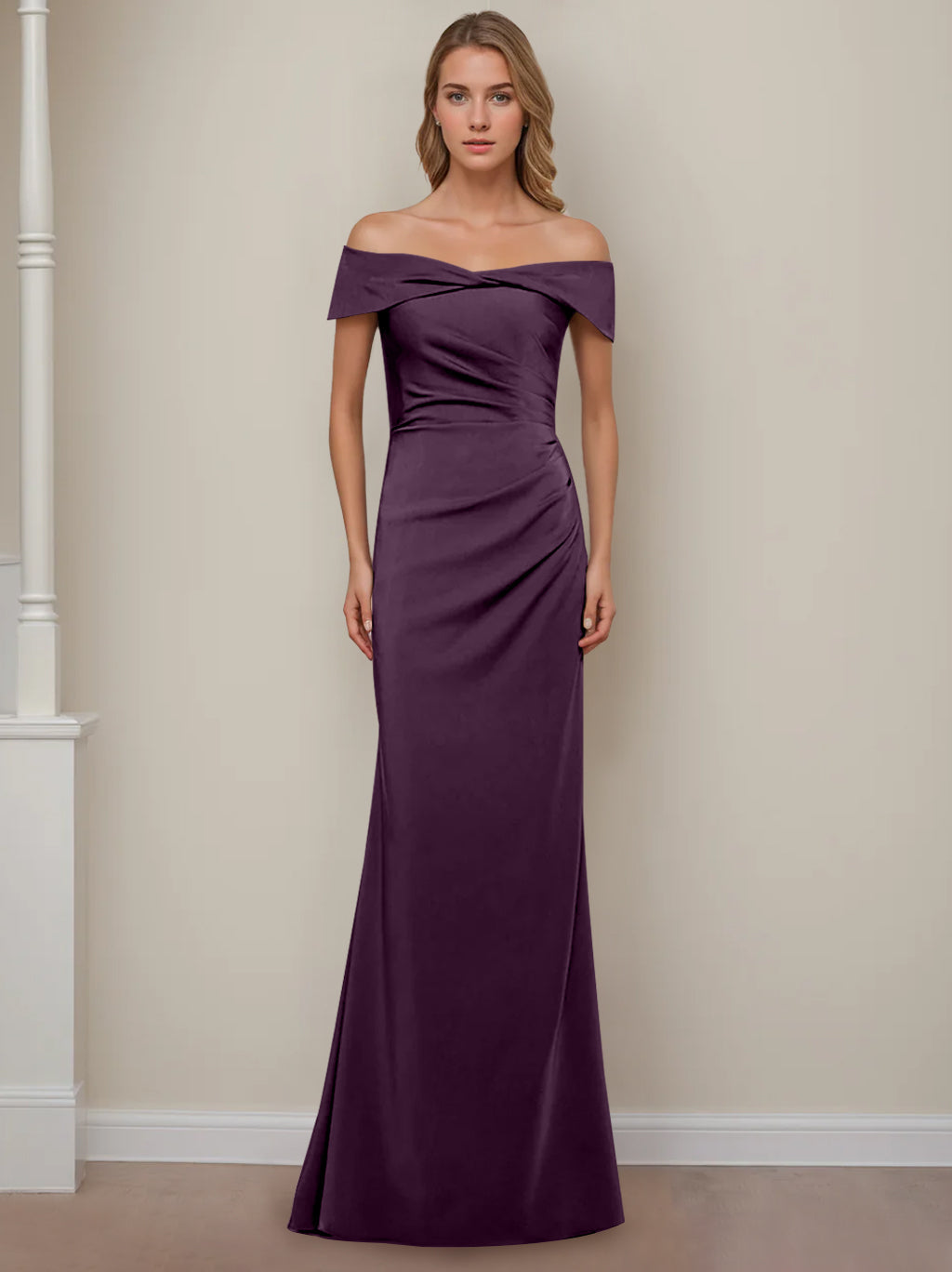 Trumpet/Mermaid Off-the-Shoulder Short Sleeves Floor-Length Mother of The Bride Dresses With Ruffles