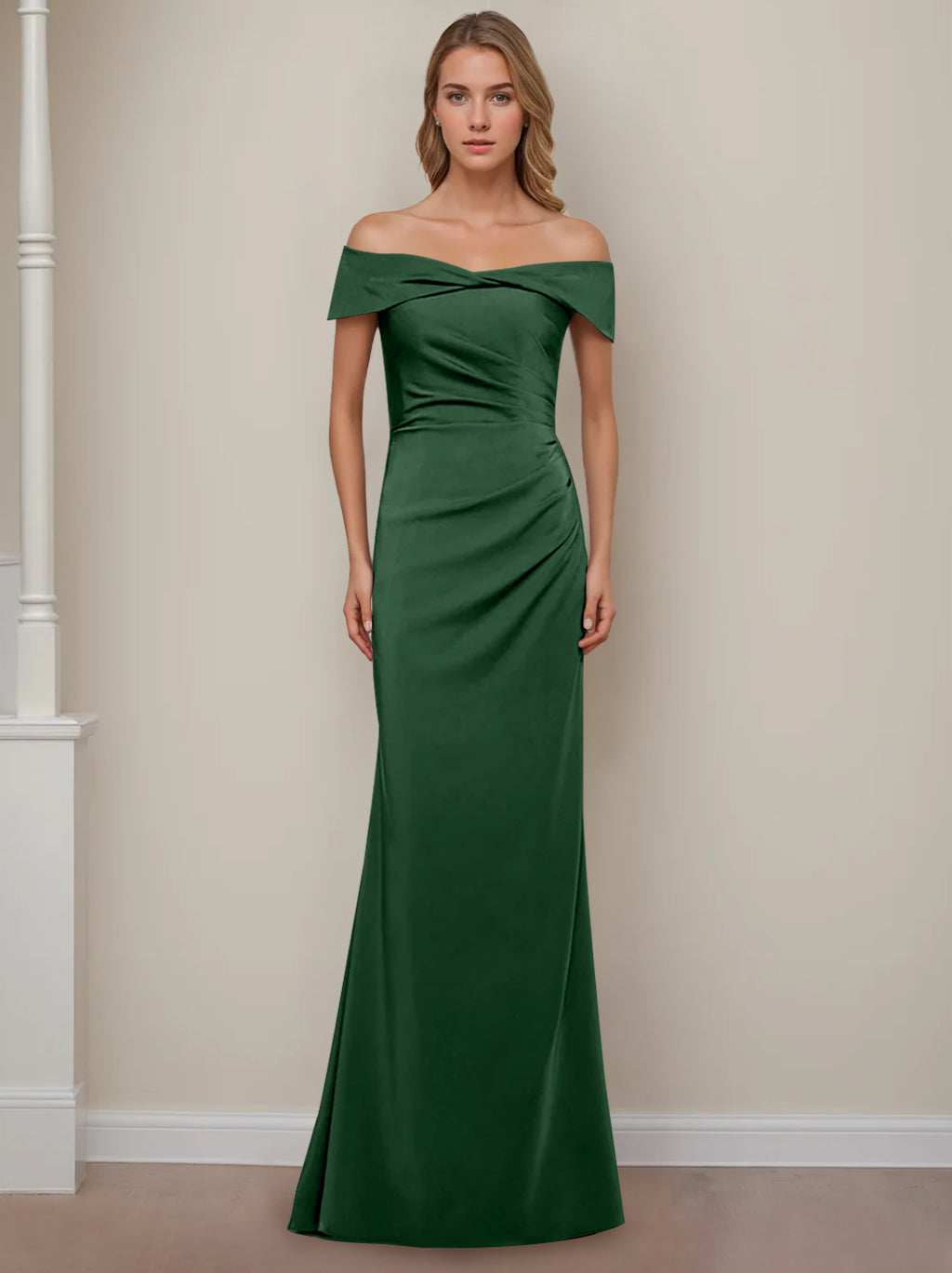 Trumpet/Mermaid Off-the-Shoulder Short Sleeves Floor-Length Mother of The Bride Dresses With Ruffles