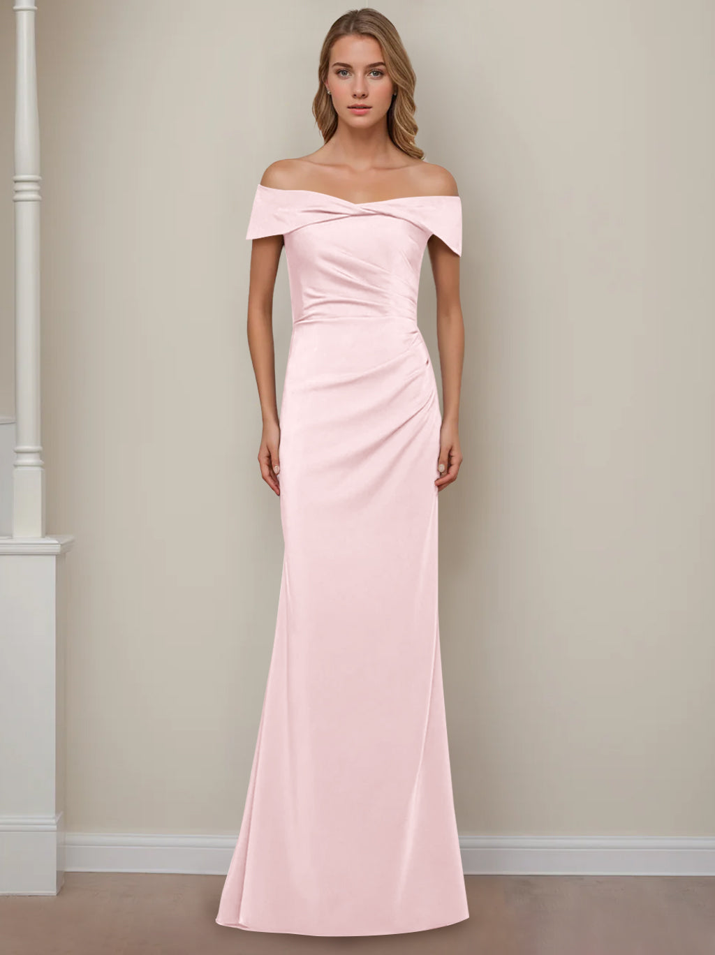 Trumpet/Mermaid Off-the-Shoulder Short Sleeves Floor-Length Mother of The Bride Dresses With Ruffles