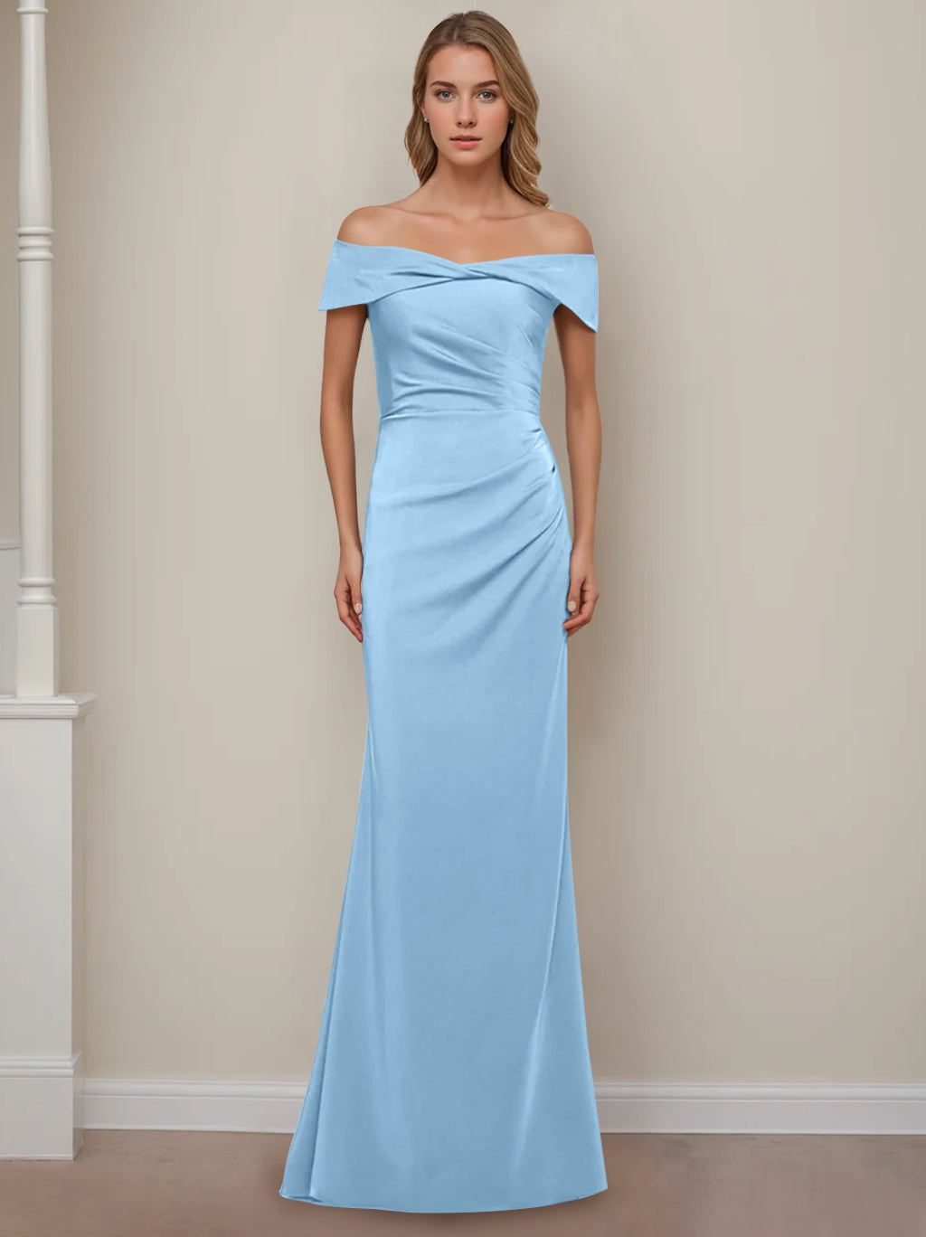 Trumpet/Mermaid Off-the-Shoulder Short Sleeves Floor-Length Mother of The Bride Dresses With Ruffles