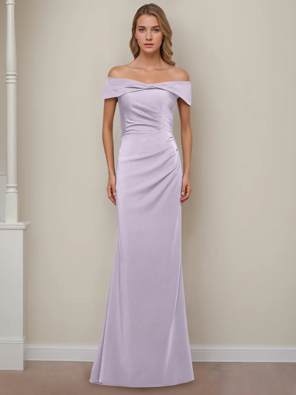 Trumpet/Mermaid Off-the-Shoulder Short Sleeves Floor-Length Mother of The Bride Dresses With Ruffles