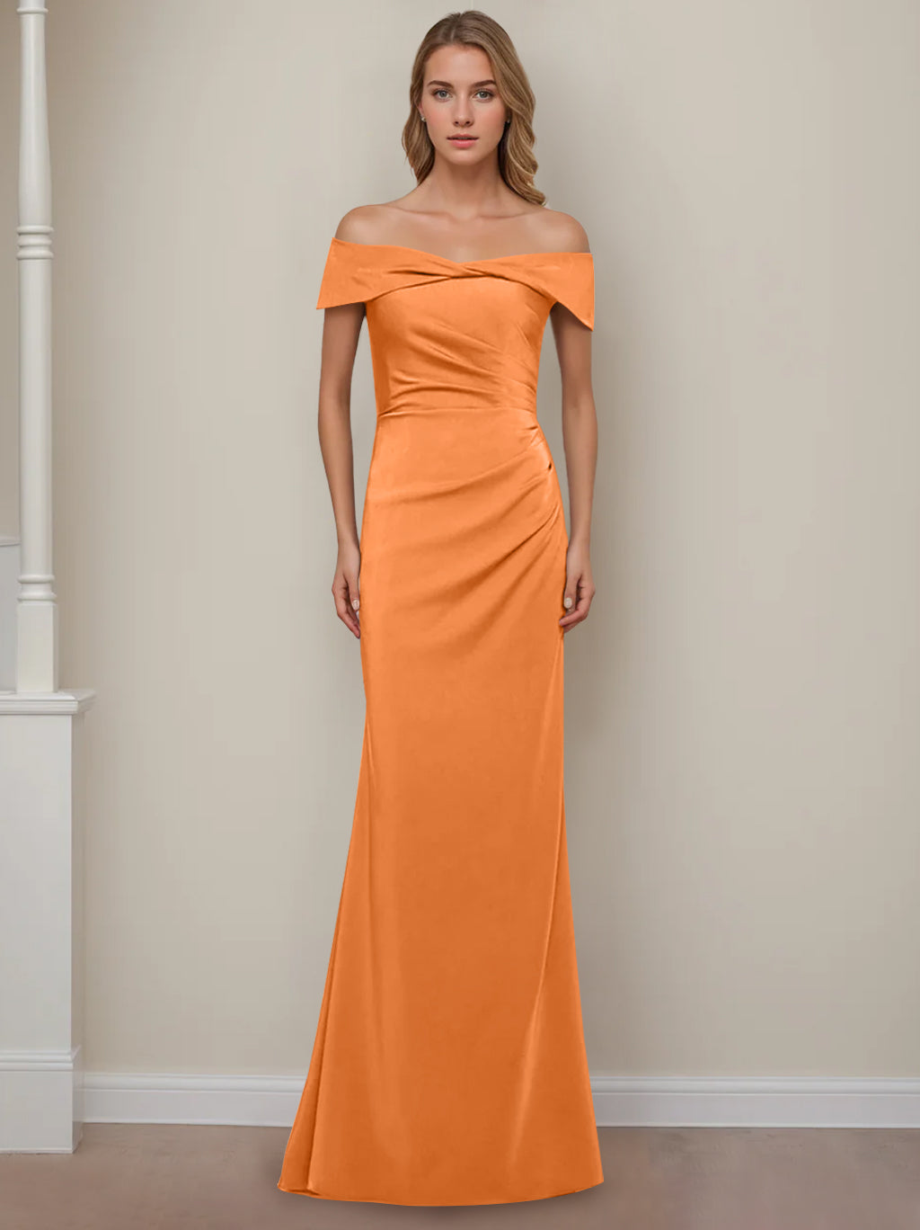 Trumpet/Mermaid Off-the-Shoulder Short Sleeves Floor-Length Mother of The Bride Dresses With Ruffles