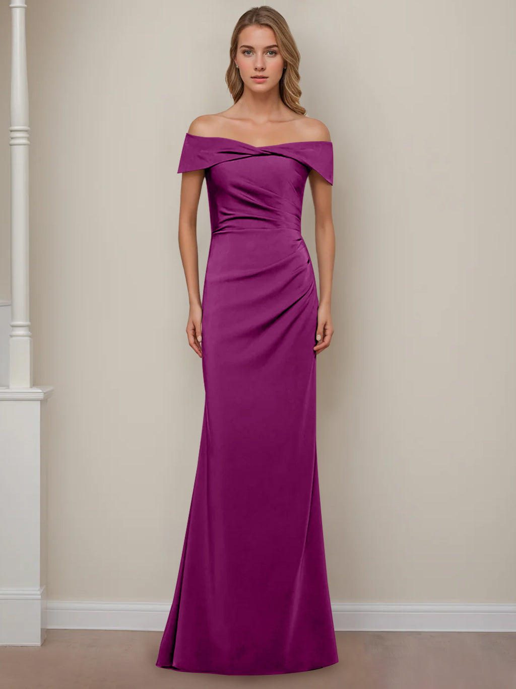 Trumpet/Mermaid Off-the-Shoulder Short Sleeves Floor-Length Mother of The Bride Dresses With Ruffles